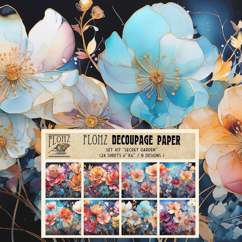 Decoupage Paper Pack (24 Sheets 6"x6") Secret Garden # Vintage Styled Pattern Paper for Decoupage, Craft and Scrapbooking